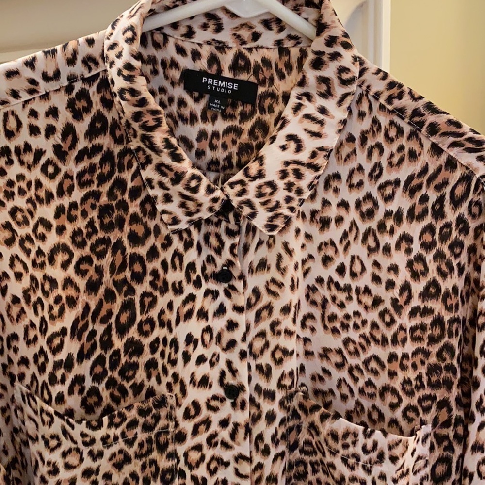 Leopard Cheetah Animal Print Blouse XL - Picture 2 of 6